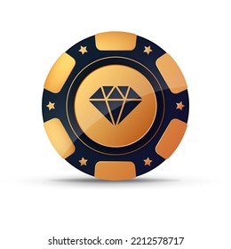 Chips for poker, gambling. Gold chip with the image of a diamond