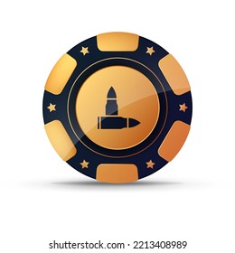 Chips for poker, gambling. Gold chip with the image of a bullet