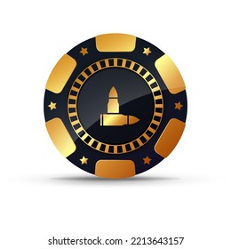 Chips for poker, gambling. Gold chip with the image of a bullet