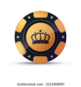 Chips for poker, gambling. Golden chip with the image of the crown
