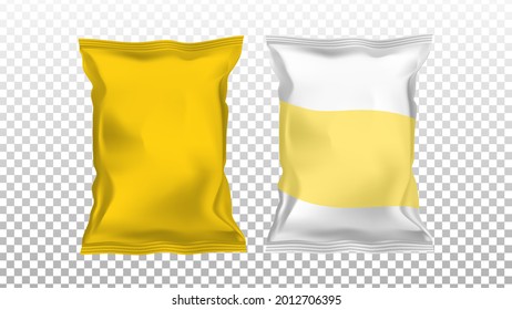 Chips Potato Blank Foil Packages Bags Set Vector. Chips Snack Different Glossy Packaging. Tasty Fry Junk Food Lunch, Gastronomy Nutrition Product Portion Template Realistic 3d Illustrations