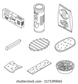 Chips potato icons set. Isometric set of chips potato vector icons outline isolated on white background
