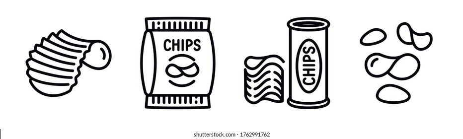 Chips potato icons set. Outline set of chips potato vector icons for web design isolated on white background