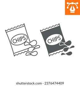 Chips potato line and solid icon, outline style icon for web site or mobile app, oktoberfest and food, snack vector icon, simple vector illustration, vector graphics with editable strokes.