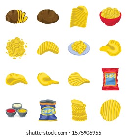 Chips potato vector cartoon icon set.Vector isolated illustration chip food.Icon set of chips and snack.