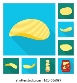 Chips of potato vector fiat icon set.Vector isolated illustration crispy chips.Icon set of roast snack potato.