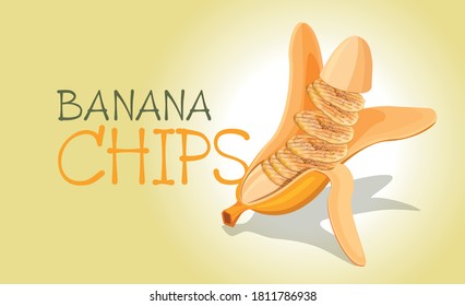 ฺBanana chips processed food. Vector design.