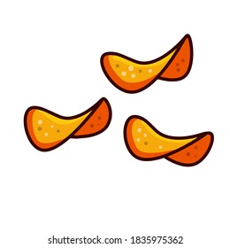 Chips. Un juego de tentempiés. Comida callejera basura. Ilustración de dibujos animados
