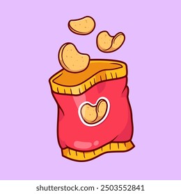 Chips Snack Cartoon Vector Icon Illustration. Food Object Icon Concept Isolated Premium Vector. Flat Cartoon Style