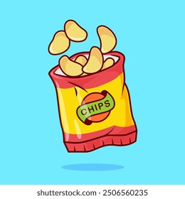 Chips Snack Cartoon Vector Icon Illustration. Food Object Icon Concept Isolated Premium Vector. Flat Cartoon Style