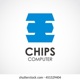 Chips technology of computer abstract vector and logo design or template future business icon of company identity symbol concept
