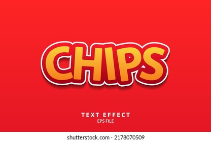 Chips Text Effect Template With Cartoon Style And Bold Font Concept Use For Food Brand Label And Logo. Vector Illustration