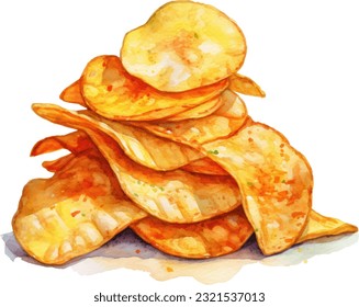 Chips Watercolor illustration. Hand drawn underwater element design. Artistic vector marine design element. Illustration for greeting cards, printing and other design projects.