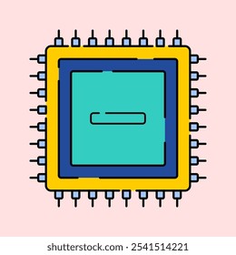 Chipset Icon Illustration with bright colour palette in flat design style for education and future technology theme design.