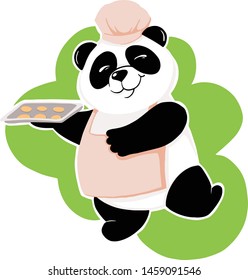Chirldren illustration. Panda cooks cookies. Cartoon vector style of illustration. Can be use for stickers 