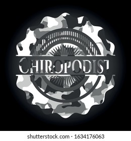 Chiropodist grey camo emblem. Vector Illustration.