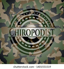 Chiropodist on camo pattern. Vector Illustration. Detailed.