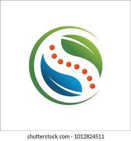 Chiropractic backbone with leaf icon logo vector
