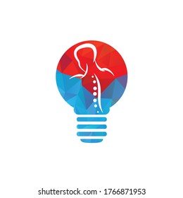 Chiropractic Bulb Lamp Logo Design Vector illustration. Human backbone Pain Logo. Spine care logo.