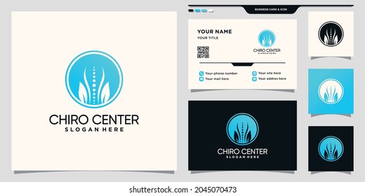 Logo des Chiropraktikums mit negativem Raumkreiskonzept und Visitenkartendesign Premium Vector
