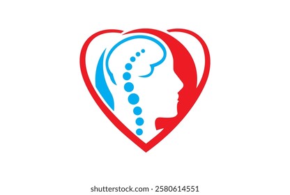 Chiropractic Heart shape Logo Design Vector illustration. Human backbone Pain Logo. Spine care logo