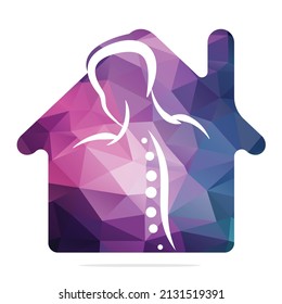 Chiropractic Home Logo Design Vector illustration. Human backbone Pain Logo. Spine care logo.