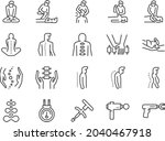 Chiropractic line icon set. Included the icons as Chiropractor, spline treatment,  massage, Osteopath, Osteopathy, joint recovery, and more.