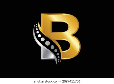 Alfabeto inicial B monograma con logotipo de columna quiropráctica. Icono de cuidado espinal. emblema de letra. Logotipo moderno para negocios ortopédicos e identidad de la empresa.