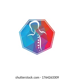 Ilustración del vector de diseño con logotipo quiropráctico. Logo del dolor de espina dorsal humana. Logo de Spine Care.