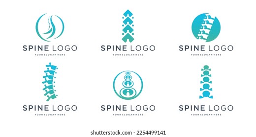 Logo quiropráctico. colección de logotipo de espina dorsal con concepto de elemento creativo Vector Premium