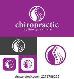 Chiropractic logo.Spine symbol.Round Shape.Massage, back pain and osteopathy icon.Creative Symbol.Vector illustration.
