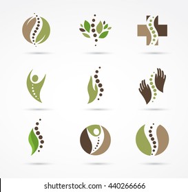 Chiropractic, massage, back pain and osteopathy icons