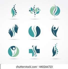 Chiropractic, massage, back pain and osteopathy icons