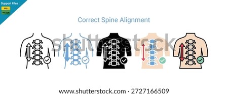 Chiropractic massage therapy icon with a human back showing spine alignment points for posture correction and back pain treatment vector solid multi style icon