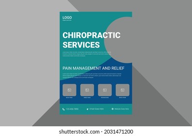 chiropraktische Dienstleistungen Klinik Flyer Design. Design der Packungsbeilagen der Gesundheitsklinik. a4-Vorlage, Broschüren-Design, Cover, Flyer, Poster, druckfertig
