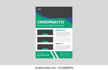 Chiropractic services clinic flyer design. Chiropractic and Rehabilitation service poster leaflet design. a4 template, brochure design, cover, flyer, poster, print-ready