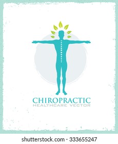 Chiropractic Spine Healthcare Vector Design Element. Man Silhouette On Organic Background