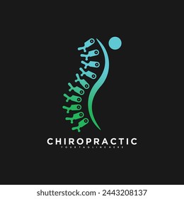 Chiropractic and spine logo design vector with green colour gradient premium concept