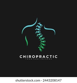 Chiropractic and spine logo design vector with green colour gradient premium concept