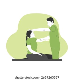 Chiropractor Adjusting Patient's Neck During Therapy Session illustration design