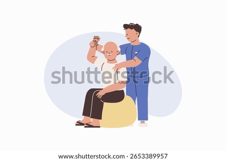 Chiropractor Assisting Elderly Patient with Therapeutic Exercise for Mobility Vector