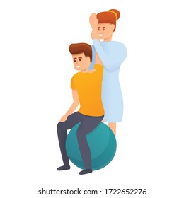 Icono del ejercicio de la bola de quiropráctico. Dibujo de un icono vectorial de ejercicio quiropráctico para diseño web aislado en fondo blanco