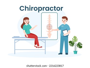 Chiropractor Flat Cartoon Hand Drawn Templates Illustration of Patient in Physiotherapy Rehabilitation with Osteopathy Specialist Natural Treatment