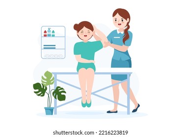 Dibujo de plantillas de dibujos a mano de quiropráctico Ilustración del paciente en rehabilitación fisioterapéutica con tratamiento natural especializado en osteopatía