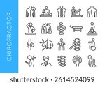 Chiropractor icons. Set of 20 Chiropractor trendy minimal icons. Example: Spine, Back, Massage, Bone Joint icon. Design signs for web page, mobile app, packaging design. Vector illustration.