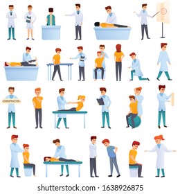 Chiropractor icons set. Cartoon set of chiropractor vector icons for web design