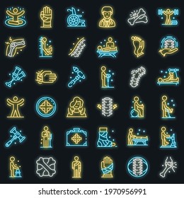 Chiropractor icons set. Outline set of chiropractor vector icons neon color on black