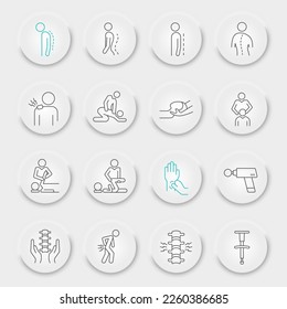 Chiropractor line icon set, chiropractic collection, vector graphics, neumorphic UI UX buttons, physical therapy vector icons, chiropractor signs, outline pictograms, editable stroke