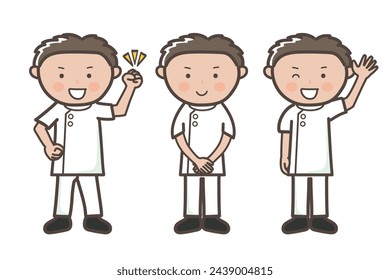 Chiropractor (massage therapist) male pose set_guts pose_greeting_waving hand