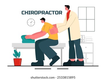 Chiropractor Vector Illustration of a Patient Undergoing Physiotherapy Rehabilitation with an Osteopathy Specialist and Receiving Natural Treatment